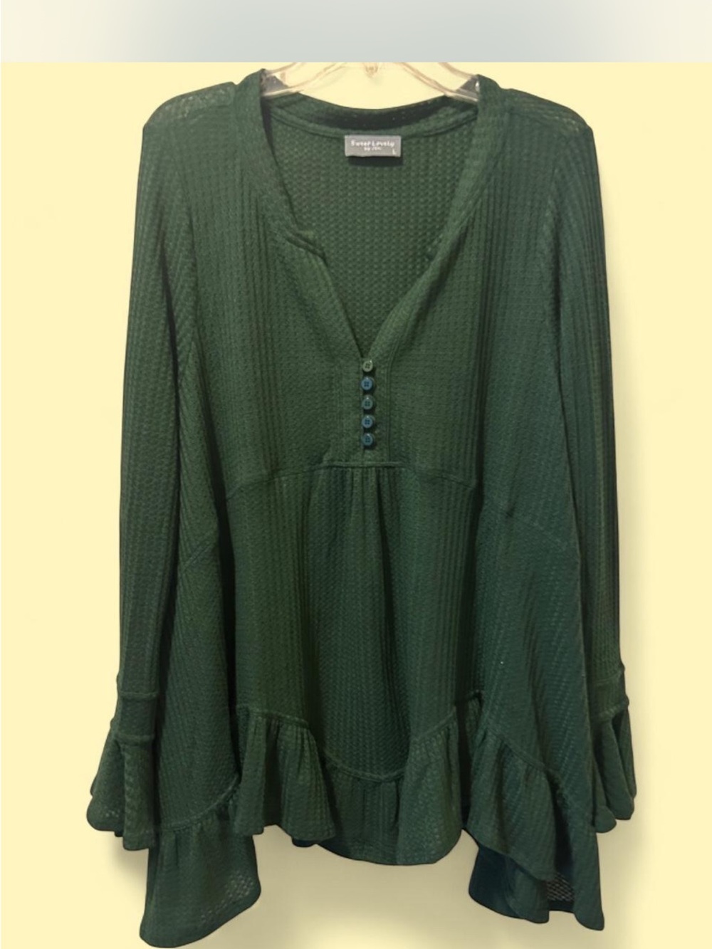 Forest Green Button-Front Ruffle Hem Tunic